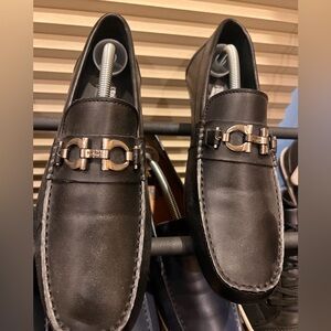 Salvatore Ferragamo Black Leather Slip-On Loafers